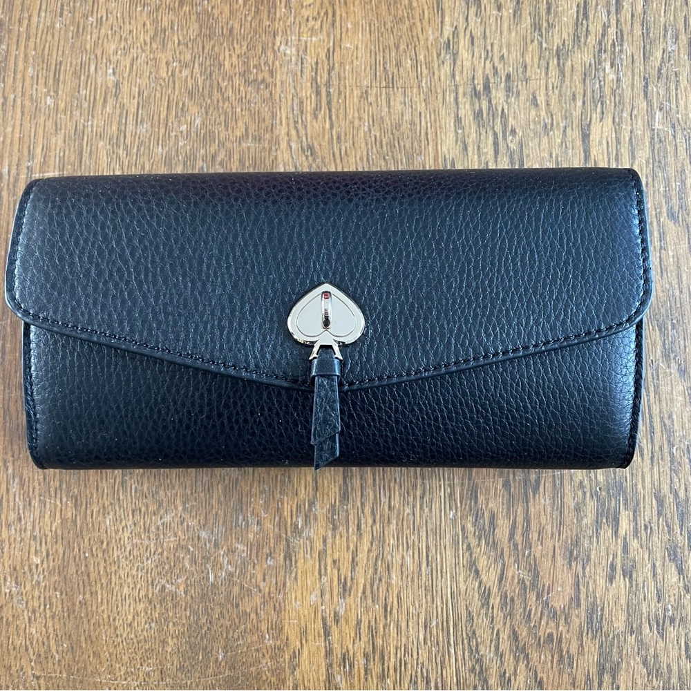 Kate Spade Marti Large Slim Flap Wallet Black Leather - Picture 2 of 12